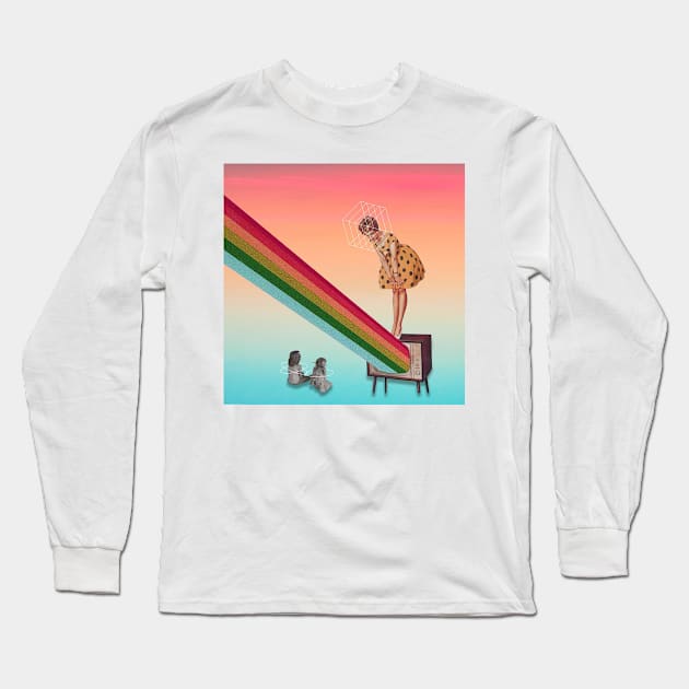 Get Out and Play Collage Art Long Sleeve T-Shirt by cosmiceden